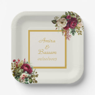 Elegant Floral Roses Wedding  Paper Plate