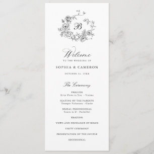 Elegant Floral Roses Wreath Monogram Wedding Program