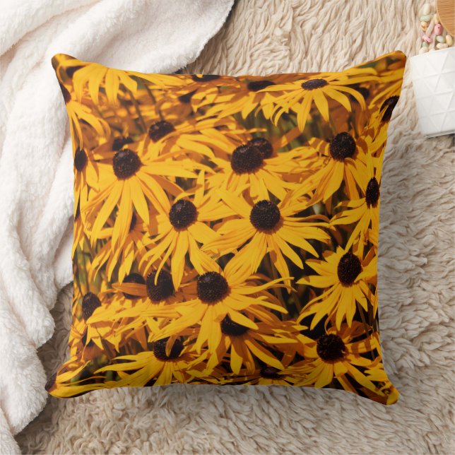 Elegant Floral Rudbeckia Black-Eyed Susans Throw Pillow (Blanket)
