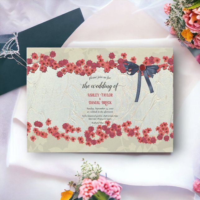 Elegant Floral Rustic Bow Stylish Modern Wedding Invitation (Creator Uploaded)