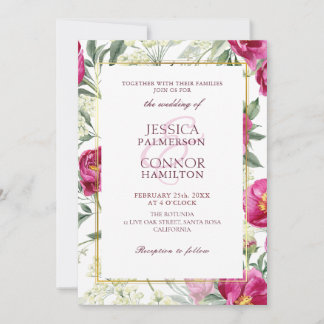 Elegant Floral Rustic Burgundy Pink Wedding Invitation