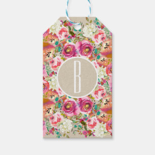 Elegant Floral Rustic Kraft Monogram Wedding Favou Gift Tags