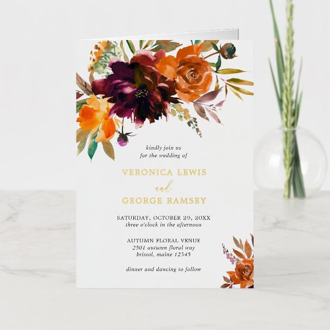 Elégant Floral Rustique Mariage Foil Invitation (Recto)