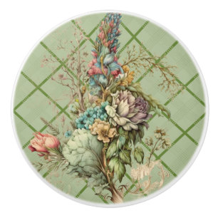 Elegant Floral Sage  Ceramic Pull