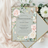 Elegant Floral Sage Green Gold Quinceanera