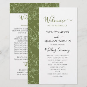 Elegant Floral Sage Green Wedding Ceremony Program