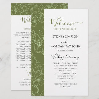 Elegant Floral Sage Green Wedding Ceremony Program