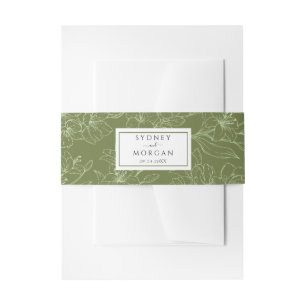 Elegant Floral Sage Green Wedding Invitation Belly Band