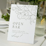 Elegant floral Sage Green Wedding Open Bar Pedestal Sign<br><div class="desc">Elegant delicate hand drawn flower illustration and modern script typography details, in dark sage green and white colour, simple and romantic. Great wedding open bar sign for modern rustic wedding, country garden wedding, and simple boho wedding in summer and winter. Fully customizable with any colours to match your wedding theme....</div>