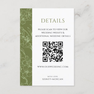 Elegant Floral Sage Green Wedding QR code Details Enclosure Card