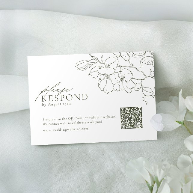 Elegant floral sage green wedding QR code  RSVP Card (Elegant floral sage green wedding QR code RSVP Card)