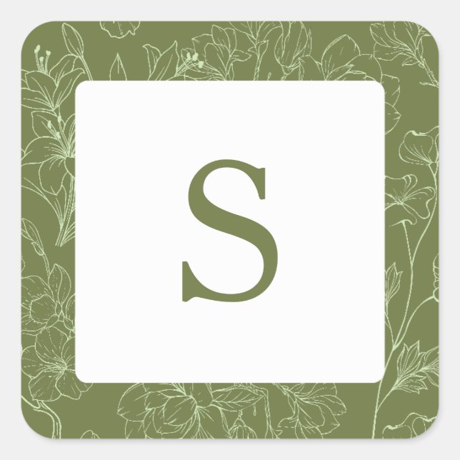 Elegant Floral Sage Green Wedding Wedding Envelope Square Sticker (Front)
