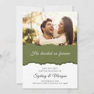 Elegant Floral Sage Green With Photo Save The Date Invitation