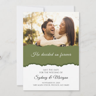 Elegant Floral Sage Green With Photo Save The Date Invitation