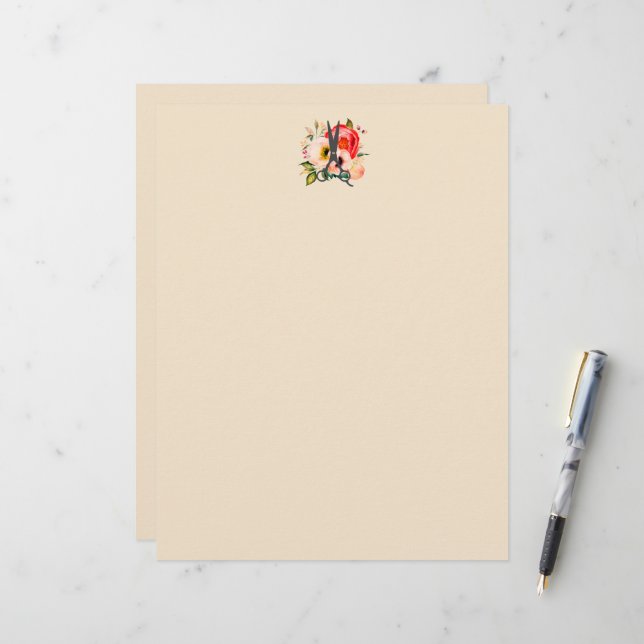 Elegant Floral Salon Shears Logo (Front/Back In Situ)