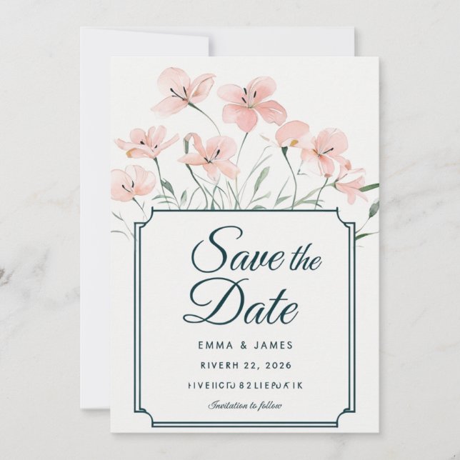 Elegant Floral Save The Date Invitation (Front)
