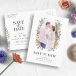 Elegant Floral Save The Date Postcard<br><div class="desc">Our Elegant Floral Save The Date Postcard is the perfect way to share your joyous event! Unique and whimsical, this modern announcement features stunning rustic boho chic hand-painted watercolor florals in colours of dark blue, bright pink, blush pink, golden yellow, vibrant red, and sage green leaves that are perfect for...</div>