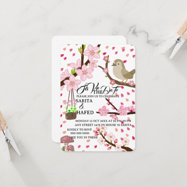 Elegant floral save the date template, wildflower  (Front/Back In Situ)