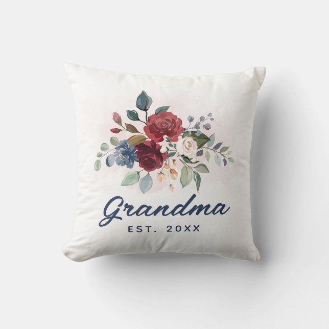 Elegant Floral Script Bloom Grandma Custom Throw Pillow (Front)