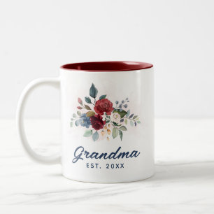 Elegant Floral Script Bloom Grandma Custom Two-Tone Coffee Mug