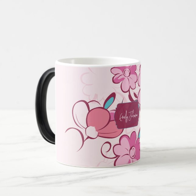 Elegant Floral Script Custom Name Magic Mug (Front Left)