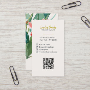 Elegant Floral Script Gold   Social Media QR Code Business Card