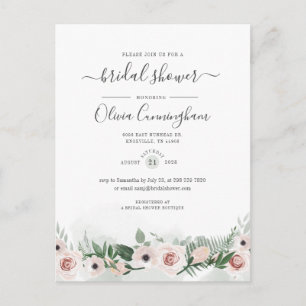 Elegant Floral Script Watercolor Bridal Shower Invitation Postcard