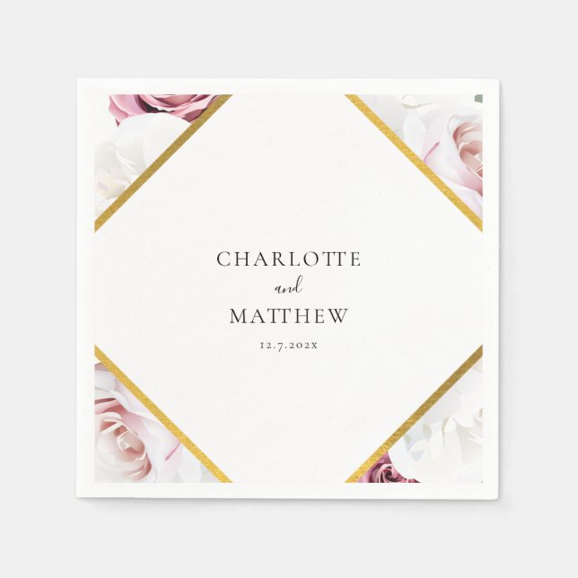 Elegant Floral Script Wedding Paper Napkin (Front)