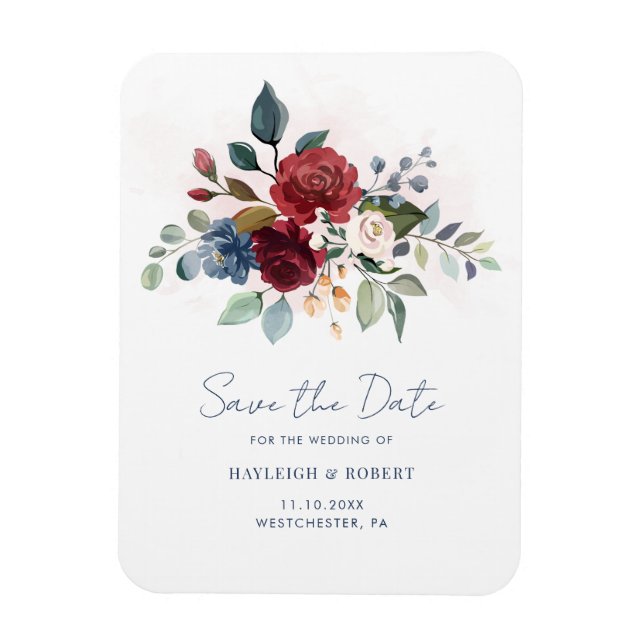 Elegant Floral Script Wedding Save the Date Magnet (Vertical)