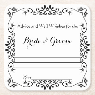 Elegant Floral Scroll, Advice and Well Wishes Square Paper Coaster
