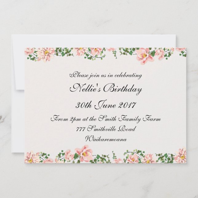 Elegant Floral Scroll and light pink Invitation (Front)