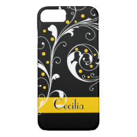 Elegant floral scroll leaf black, yellow flourish