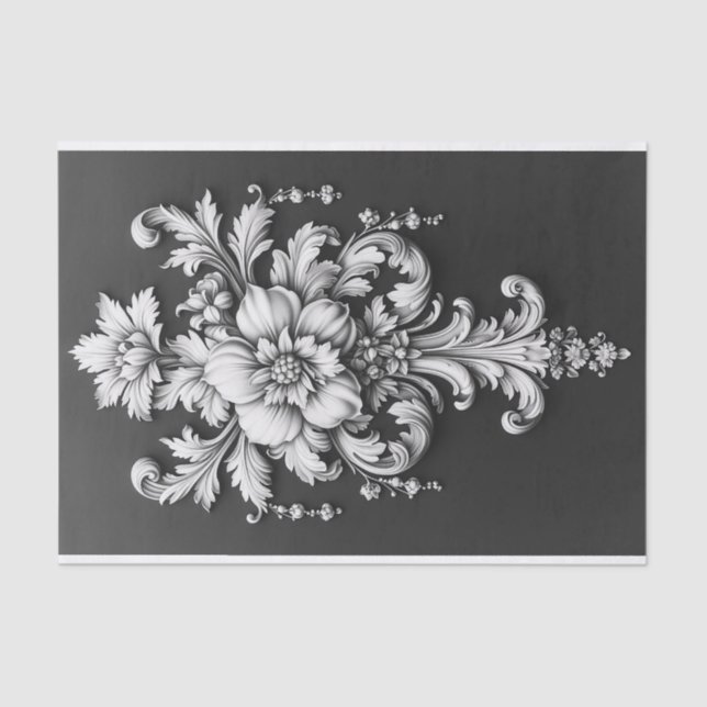 Elegant Floral Scrollwork Tissue Paper (Front)