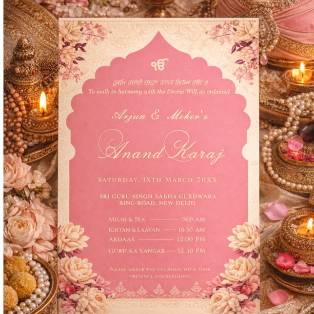 Elegant Floral Sikh Anand Karaj Invitation (Creator Uploaded)