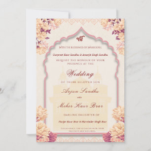 Elegant Floral Sikh Wedding Punjabi Wedding Invitation
