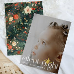Elegant Floral Silent Night Christmas Star Photo Foil Holiday Card<br><div class="desc">Beautiful floral photo Christmas card includes elegant white silent night typography with a gold foil star of Bethlehem and one full photo. Personalize this holiday greeting with your own photo and name.</div>