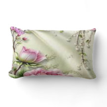 Elegant Floral Silk-Effect Lumbar Pillow – Pink Ma