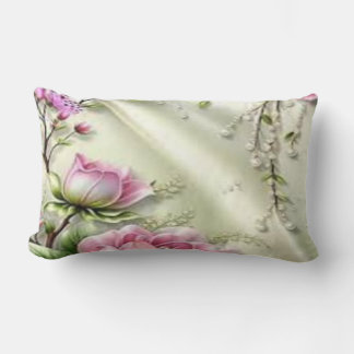 Elegant Floral Silk-Effect Lumbar Pillow – Pink Ma