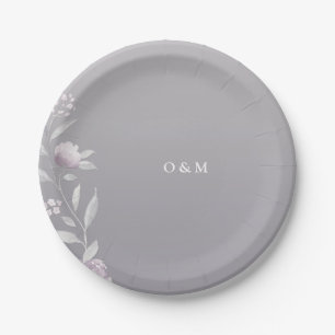 Elegant floral silver Chinoiserie Wedding monogram Paper Plate