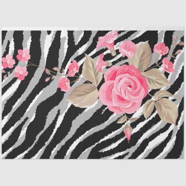 Elegant Floral Silver Tiger Tissue Paper (Front)