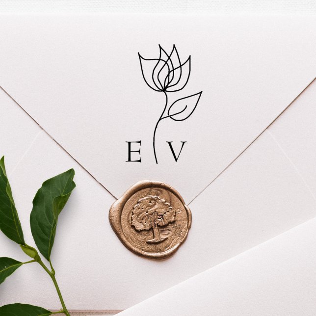 Elegant Floral Simple Custom Initials Wedding  Rubber Stamp (Creator Uploaded)