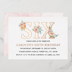 Elegant Floral SIX 6th Birthday Real