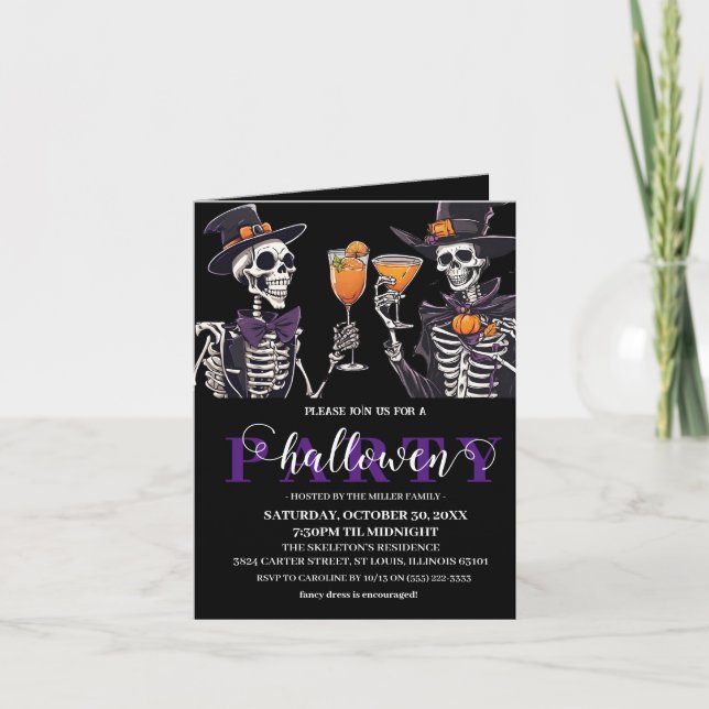 Elegant Floral Skull Adult Halloween Party Invitat Invitation (Front)