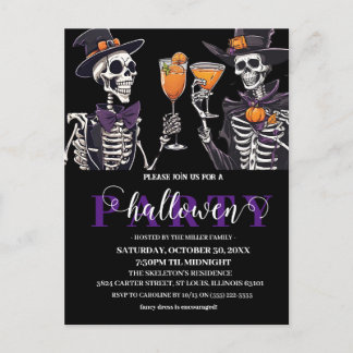 Elegant Floral Skull Adult Halloween Party Invitat Postcard