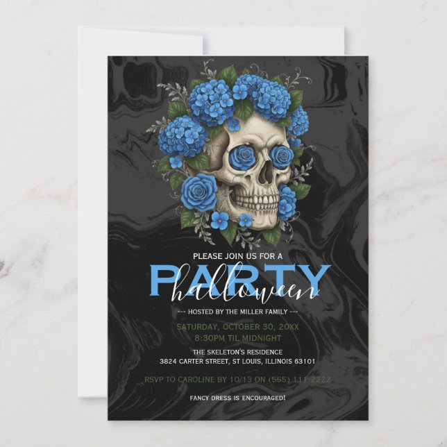 Elegant Floral Skull Adult Halloween Party Invitation (Front)