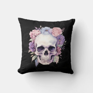 Elegant Floral Skull Gothic Halloween decor Throw Pillow