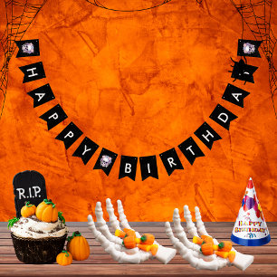 Elegant Floral & Skull Halloween Birthday Party  Bunting Flags