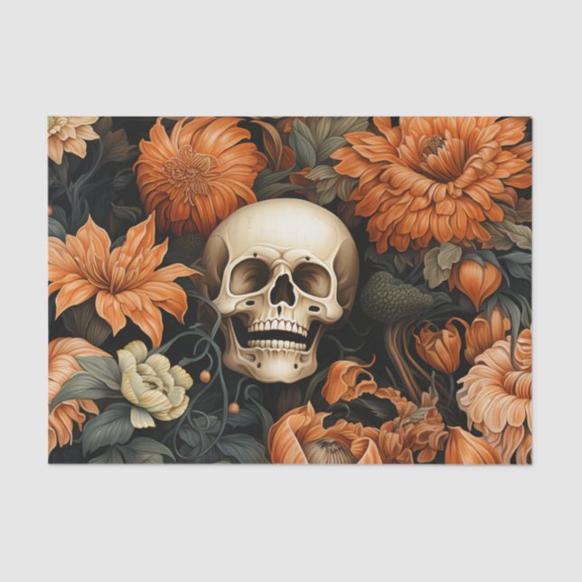 Elegant Floral Skull Halloween Tissue Paper (Front)