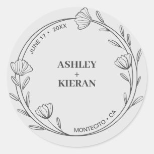Elegant Floral Smoke Grey Wedding Classic Round Sticker