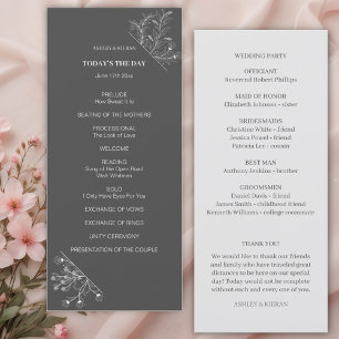 Elegant Floral Smoke Grey Wedding Program